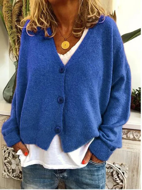 Cosy Knit Cardigan with V-Neckline and Button Front