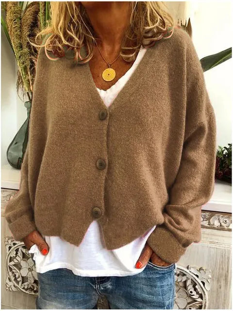 Cosy Knit Cardigan with V-Neckline and Button Front