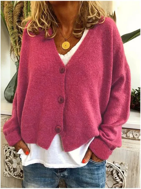 Cosy Knit Cardigan with V-Neckline and Button Front