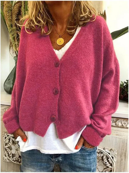 Cosy Knit Cardigan with V-Neckline and Button Front