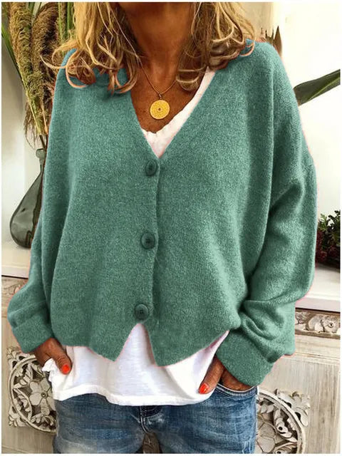 Cosy Knit Cardigan with V-Neckline and Button Front
