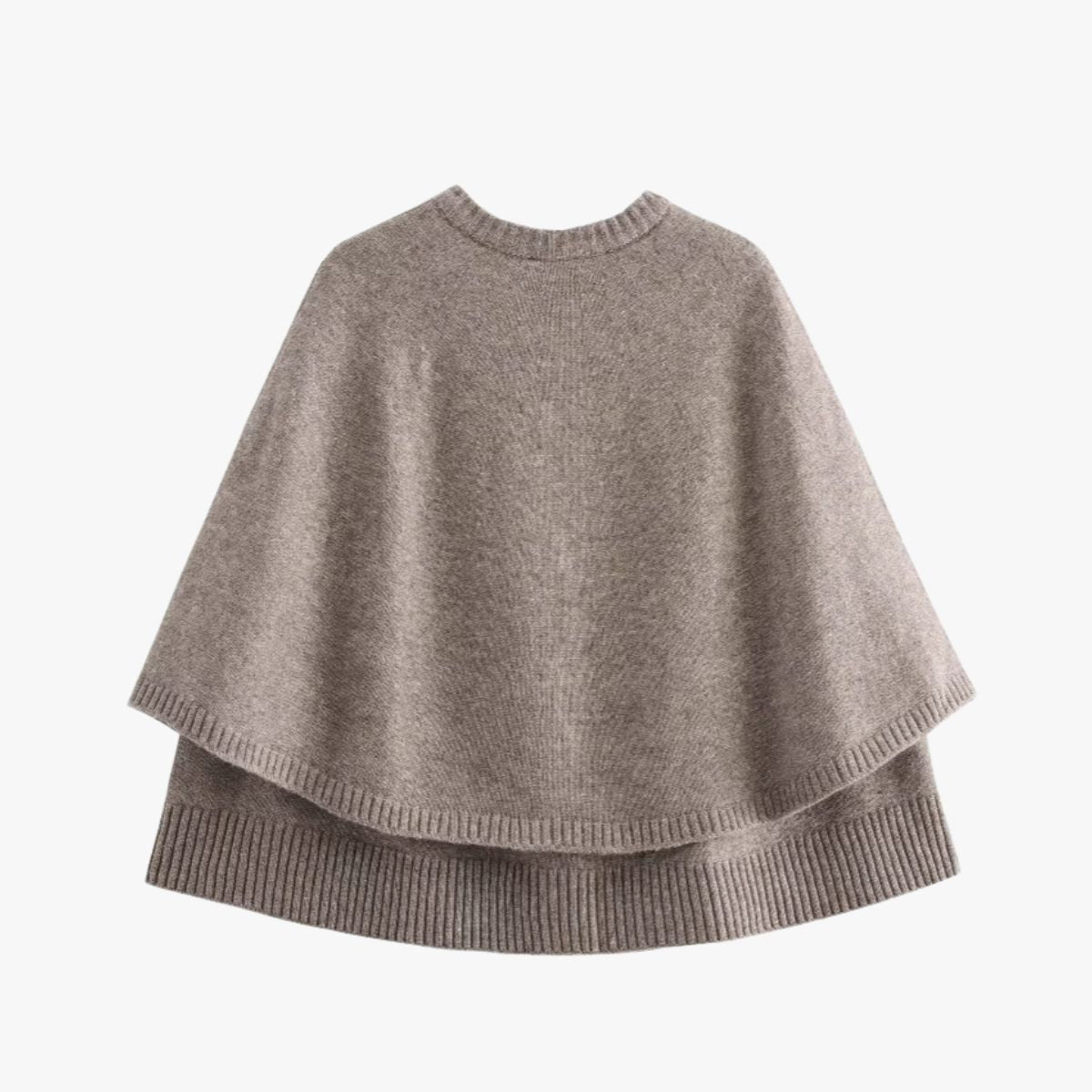 Cosy Knit Poncho Cardigan with Layered Ribbed Hem