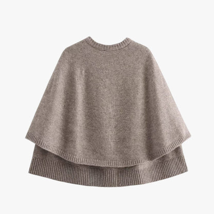 Cosy Knit Poncho Cardigan with Layered Ribbed Hem