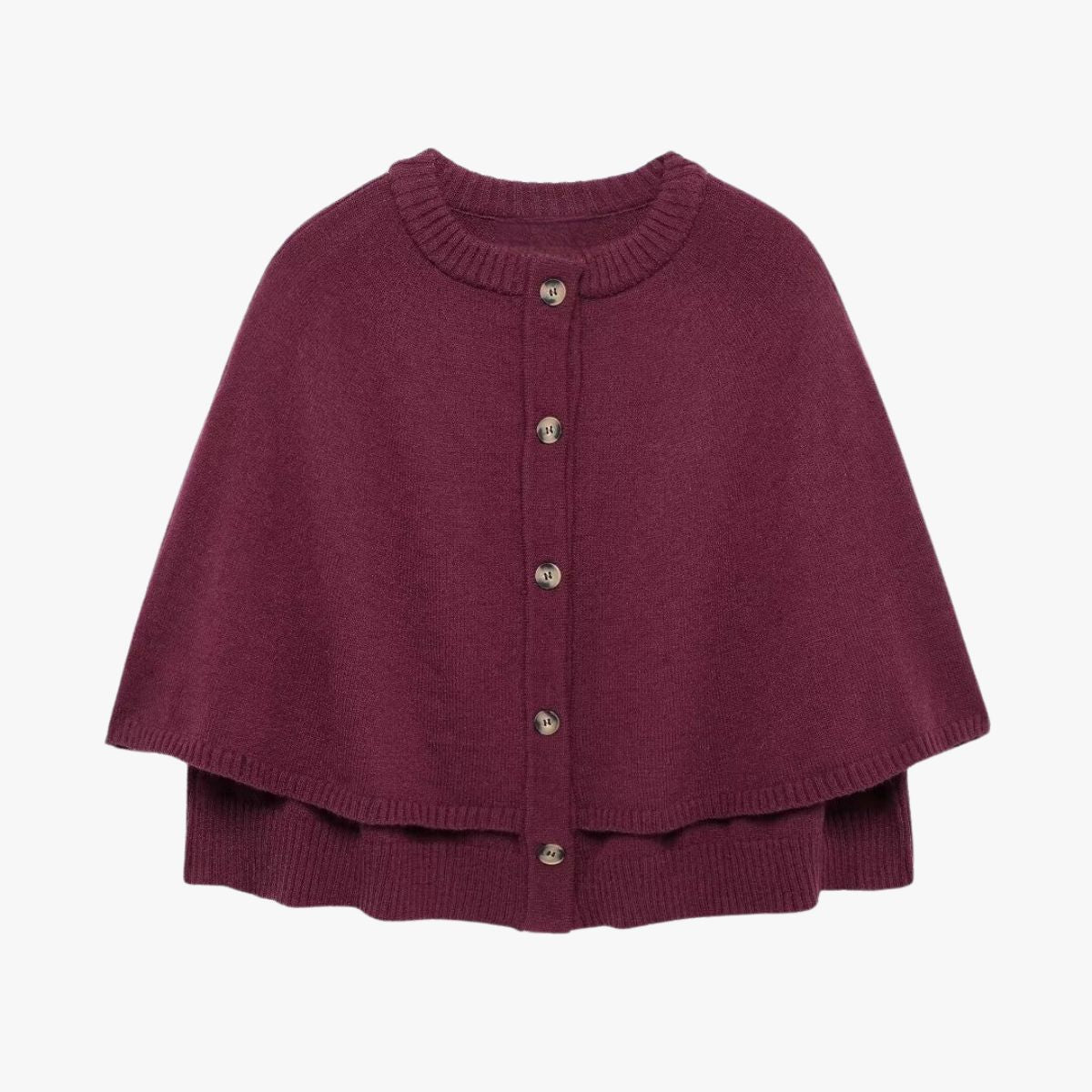 Cosy Knit Poncho Cardigan with Layered Ribbed Hem