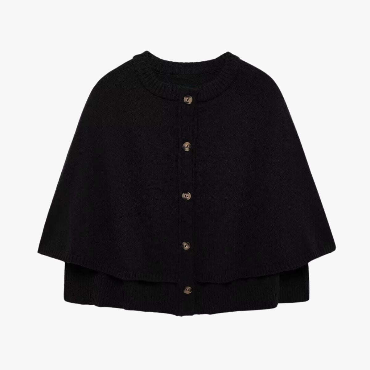 Cosy Knit Poncho Cardigan with Layered Ribbed Hem
