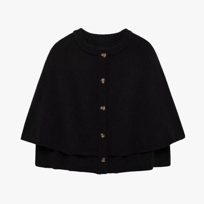 Cosy Knit Poncho Cardigan with Layered Ribbed Hem