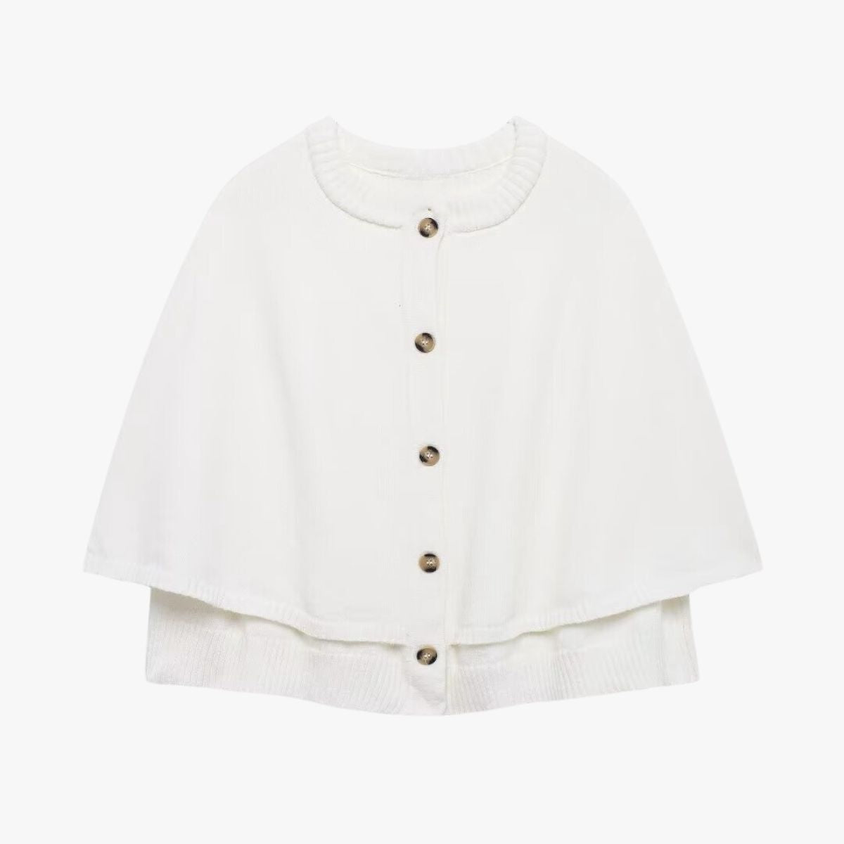 Cosy Knit Poncho Cardigan with Layered Ribbed Hem