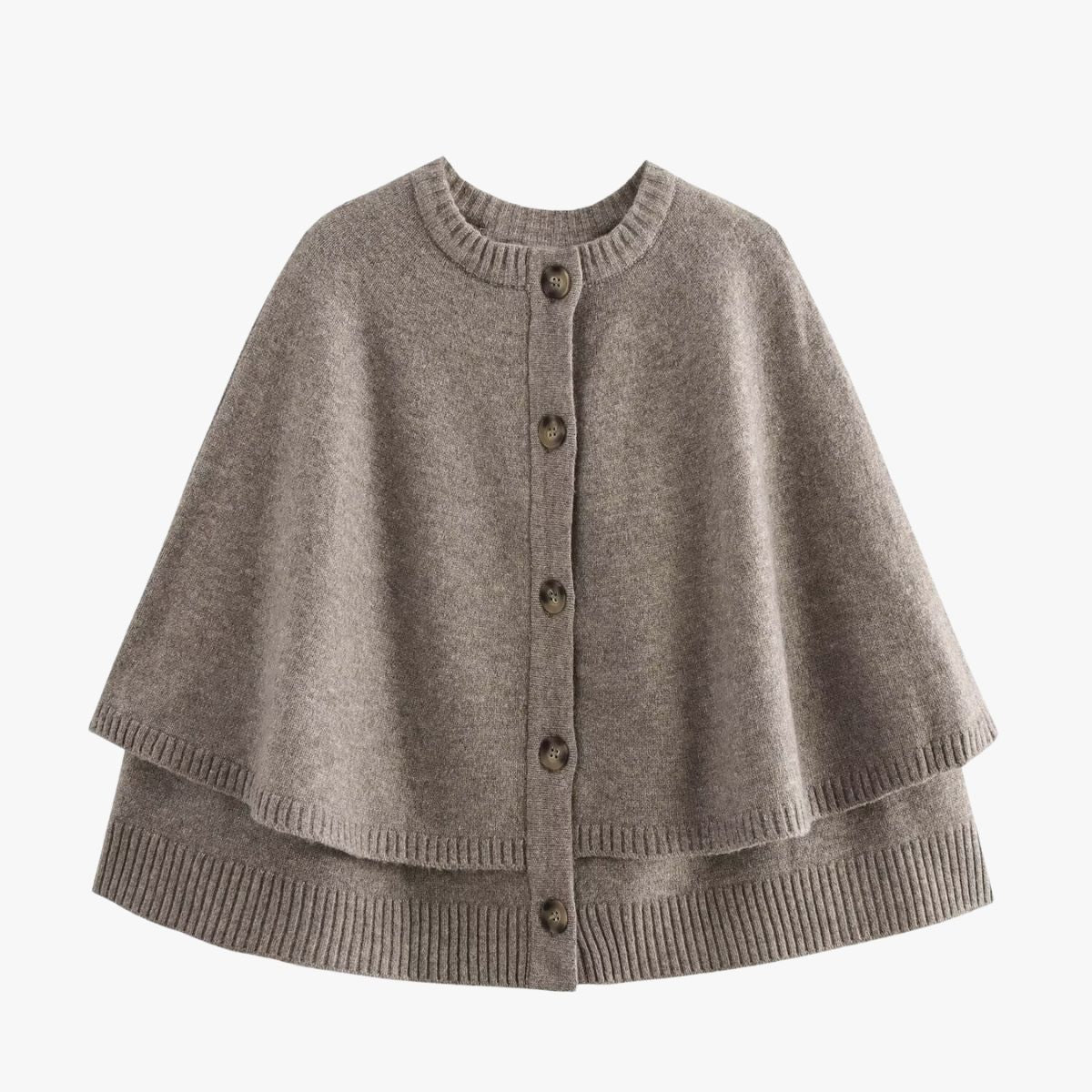 Cosy Knit Poncho Cardigan with Layered Ribbed Hem