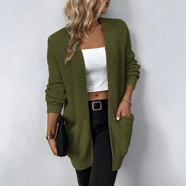 Cosy Open Front Knit Cardigan with Front Pockets