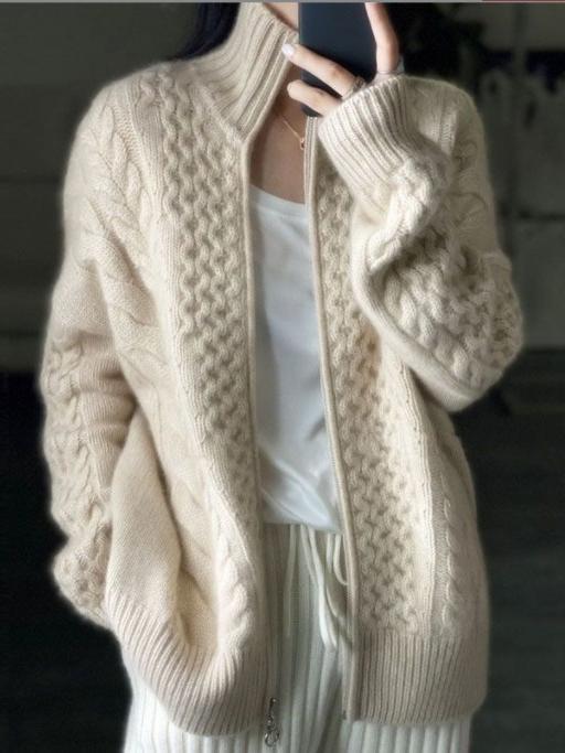 Cosy Oversized Cable Knit Cardigan with Stand Collar