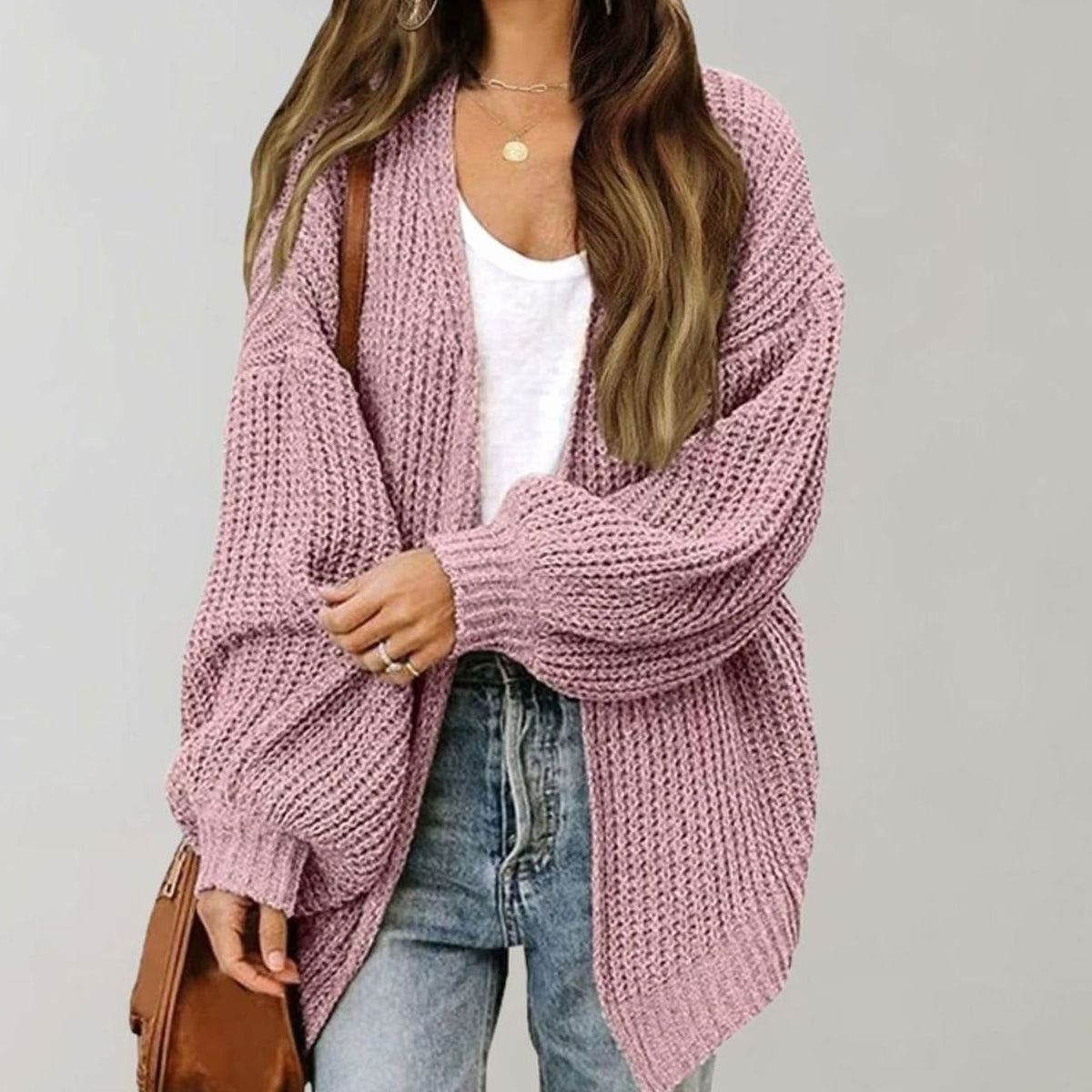 Cosy Oversized Chunky Knit Cardigan with Puff Sleeves