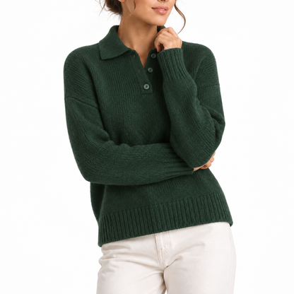 Cosy Polo Collar Sweater with Button Placket