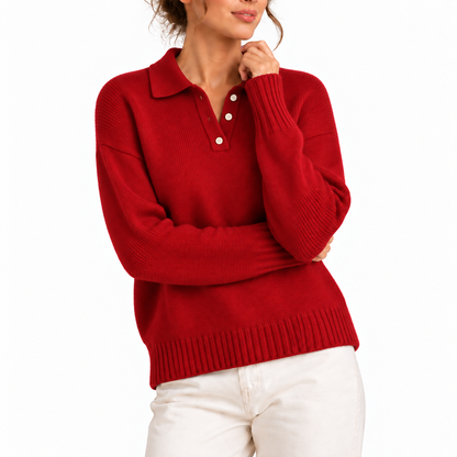 Cosy Polo Collar Sweater with Button Placket