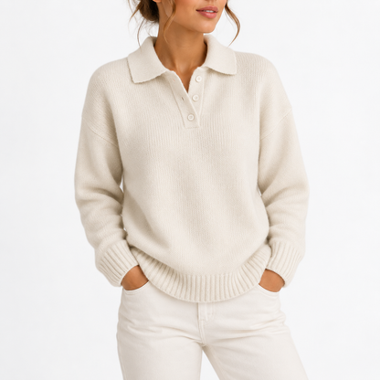 Cosy Polo Collar Sweater with Button Placket