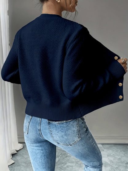 Cropped Cable Knit Cardigan with Gold Buttons