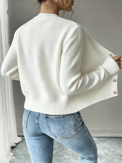 Cropped Cable Knit Cardigan with Gold Buttons