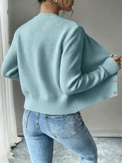 Cropped Cable Knit Cardigan with Gold Buttons