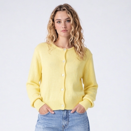 Cropped Cardigan with Textured Knit and Pearl Button Front