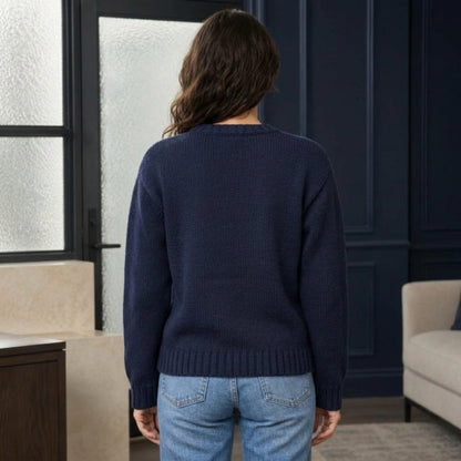 Navy Chunky Knit Sweater with American Flag Motif