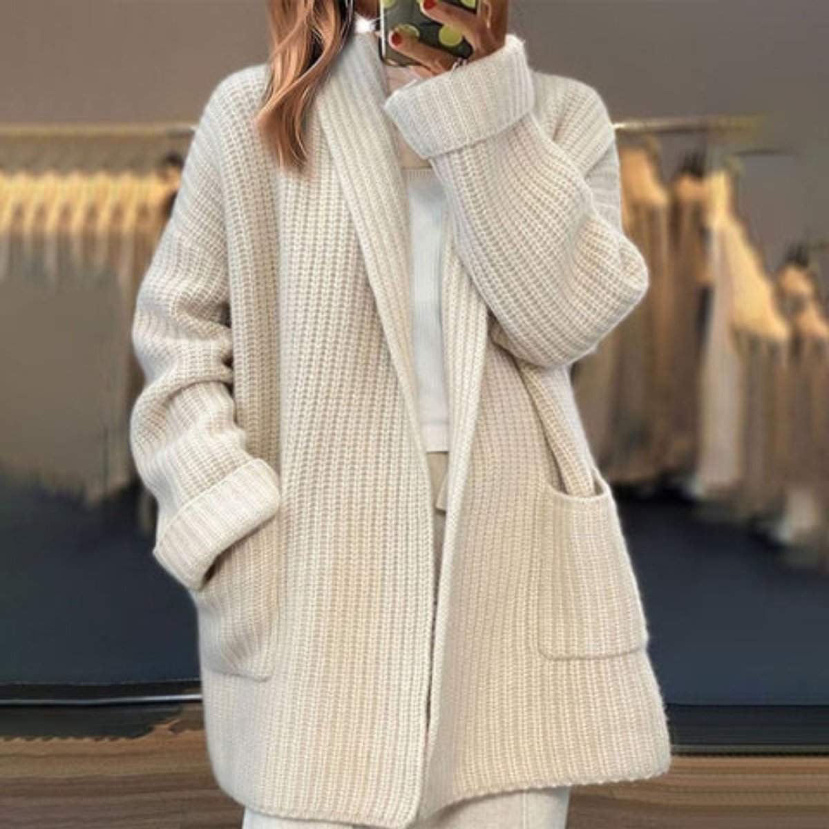 Oversized Chunky Knit Cardigan with Patch Pockets