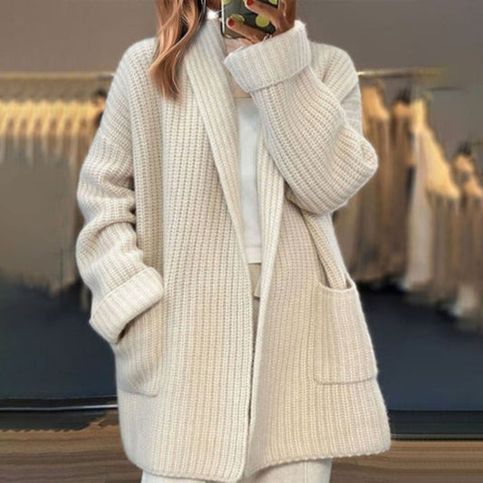 Oversized Chunky Knit Cardigan with Patch Pockets