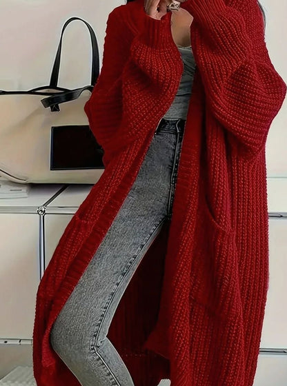 Oversized Long Chunky Knit Cardigan with Side Pockets