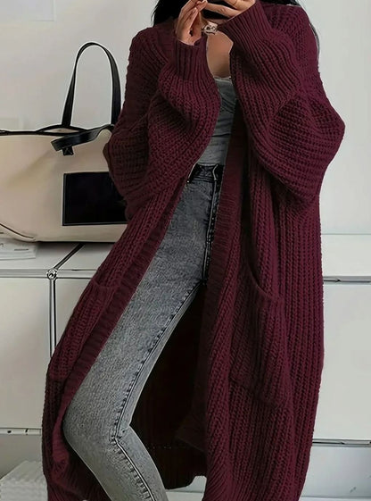 Oversized Long Chunky Knit Cardigan with Side Pockets
