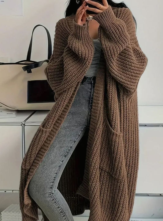 Oversized Long Chunky Knit Cardigan with Side Pockets