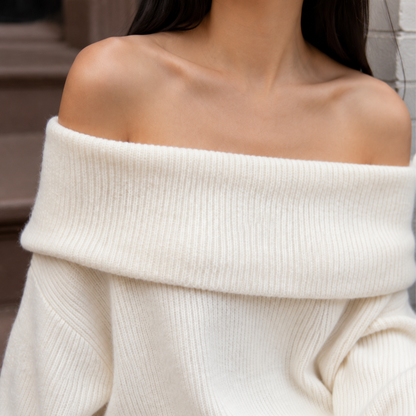 Oversized Off Shoulder Sweater with Fold-Over Neckline
