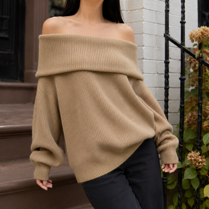 Oversized Off Shoulder Sweater with Fold-Over Neckline