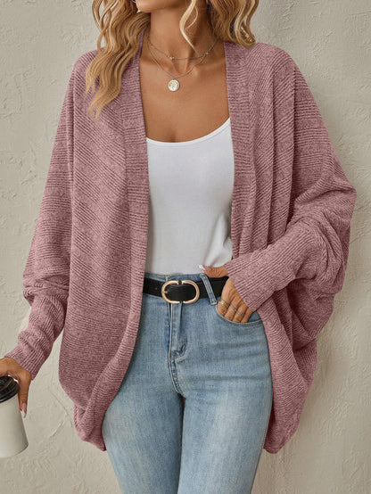 Oversized Open Front Cardigan with Wide Sleeves and Ribbed Knit