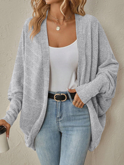 Oversized Open Front Cardigan with Wide Sleeves and Ribbed Knit