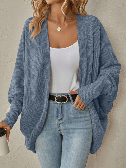 Oversized Open Front Cardigan with Wide Sleeves and Ribbed Knit