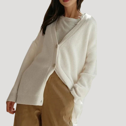 Oversized Ribbed Knit Cardigan with V-Neckline