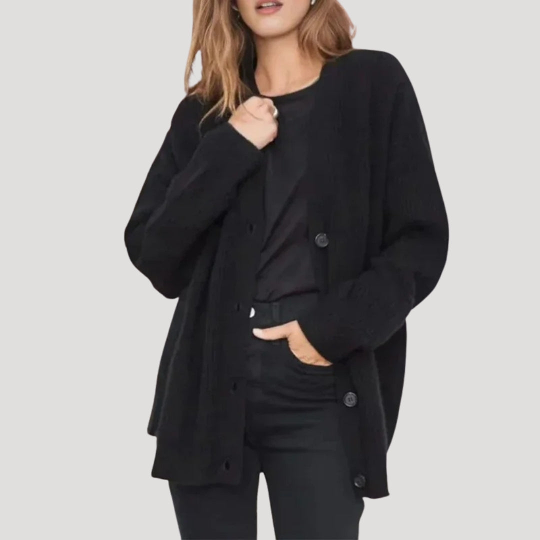 Oversized Ribbed Knit Cardigan with V-Neckline