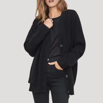 Oversized Ribbed Knit Cardigan with V-Neckline