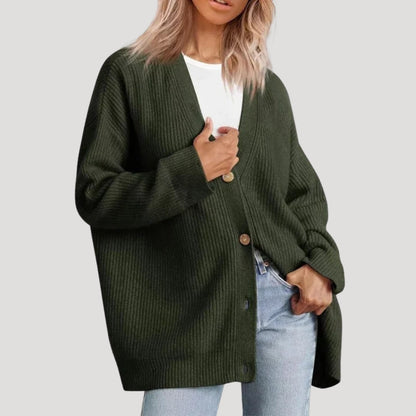 Oversized Ribbed Knit Cardigan with V-Neckline
