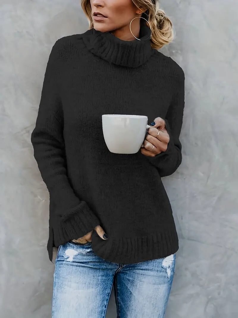 Oversized Turtleneck Sweater with Side Slits