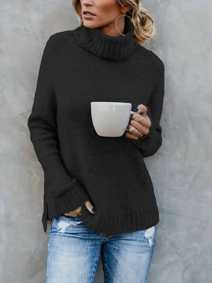 Oversized Turtleneck Sweater with Side Slits