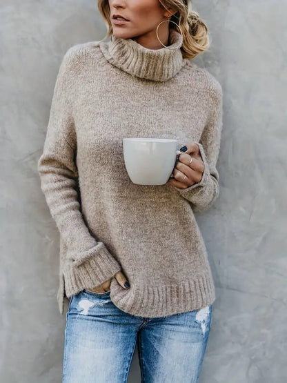 Oversized Turtleneck Sweater with Side Slits