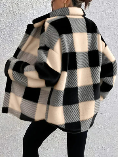 Plush Check Shacket with Gold Buttons