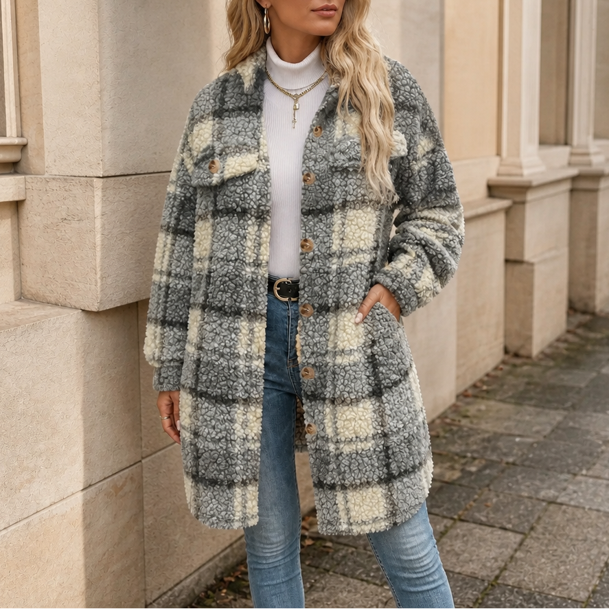 Plush Check Teddy Shacket with Chest Pocket