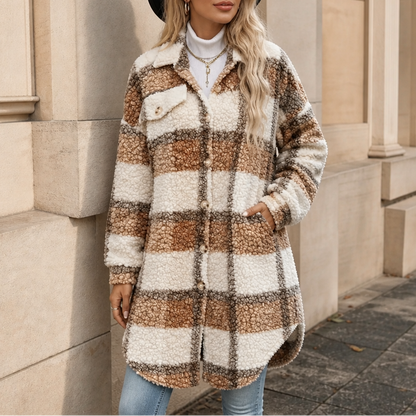 Plush Check Teddy Shacket with Chest Pocket