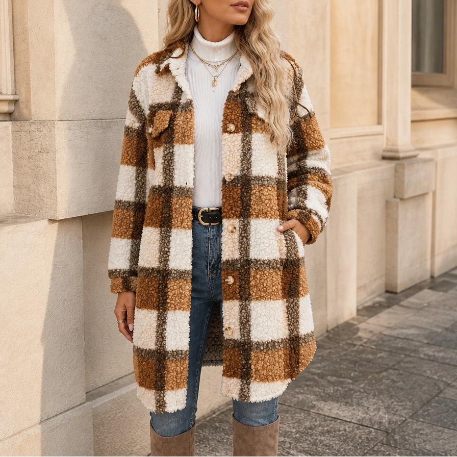 Plush Check Teddy Shacket with Chest Pocket
