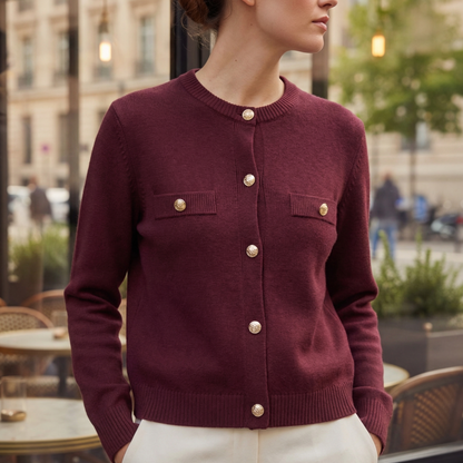 Refined Knit Cardigan with Gold Buttons and Chest Pockets
