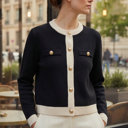 Refined Knit Cardigan with Gold Buttons and Chest Pockets