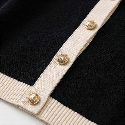Refined Knit Cardigan with Gold Buttons and Chest Pockets