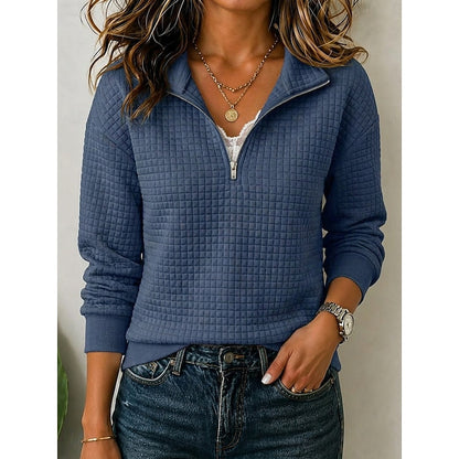Relaxed Half Zip Sweatshirt with Waffle Texture and Collar
