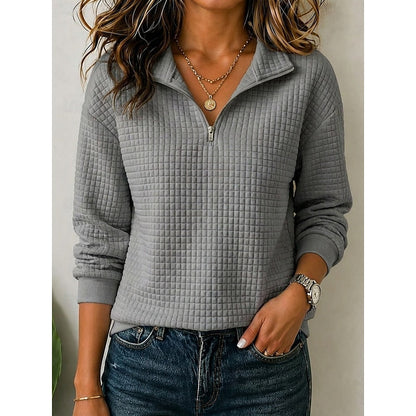 Relaxed Half Zip Sweatshirt with Waffle Texture and Collar