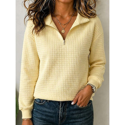 Relaxed Half Zip Sweatshirt with Waffle Texture and Collar